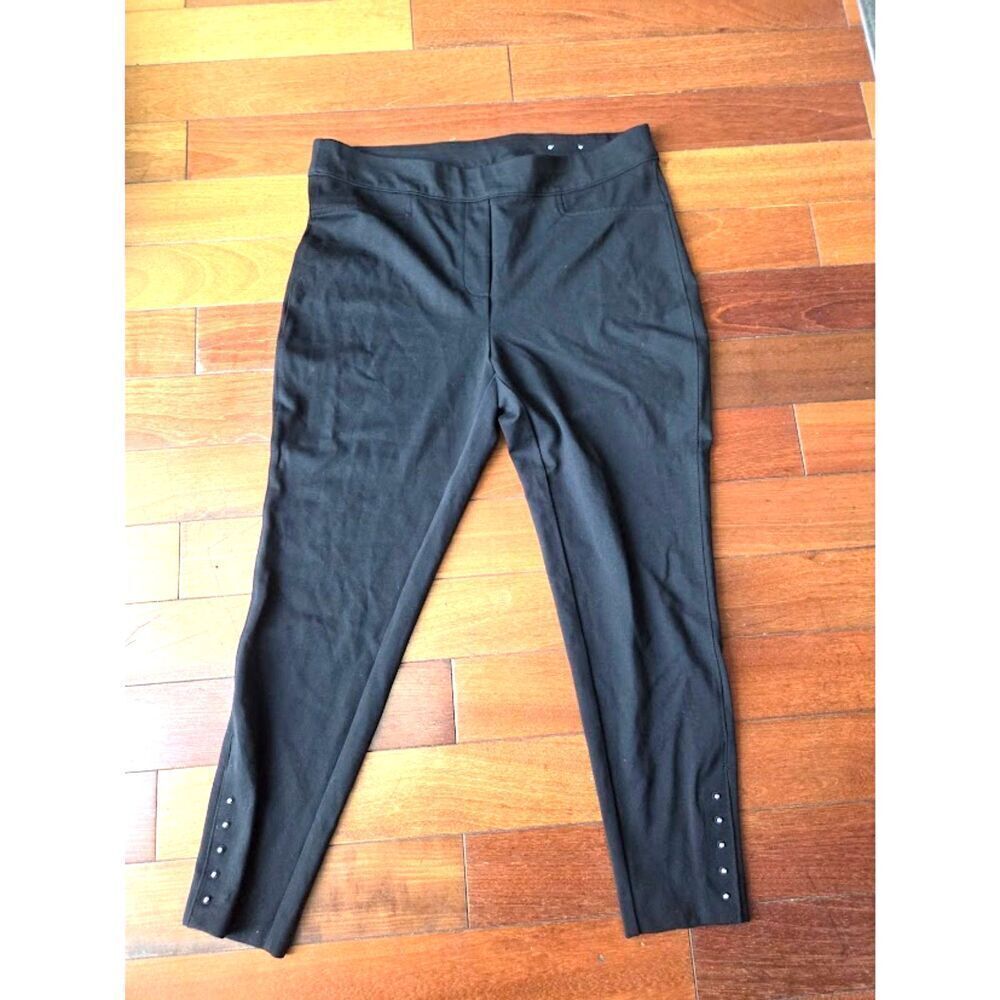 Chico's Black Ponte Knit Pull On Straight Leg w/Stud Detail Pants size 3R/16R